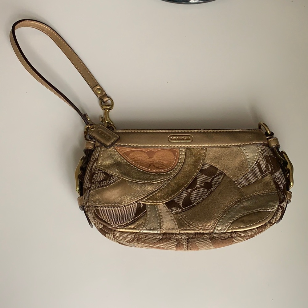 Large Gold Coach Wristlet